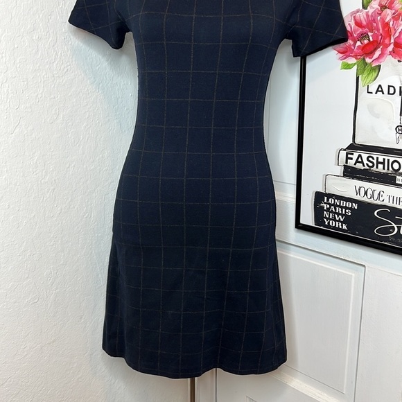 Theory Navy Dolman Window Pane Mini Shift Dress Size P/00-0 - Picture 5 of 8